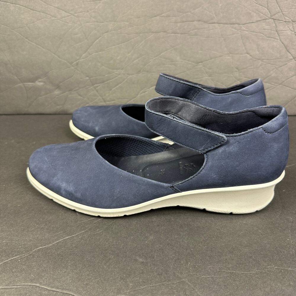 ECCO Felicia Womens EU 38 US 7-7.5 Shoes Blue Nubuck Comfort Mary Jane Wedge